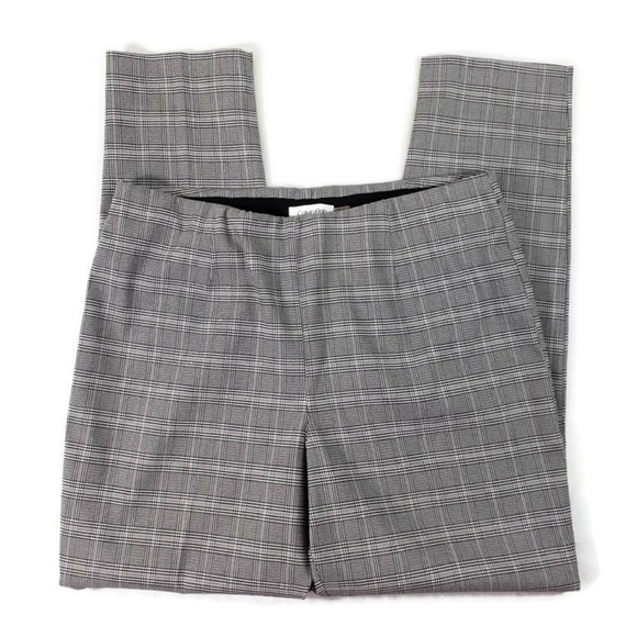 Calvin Klein Black White Plaid Pull-On Flat Front Stretch Ankle Pants Womens 14 - Picture 3 of 13